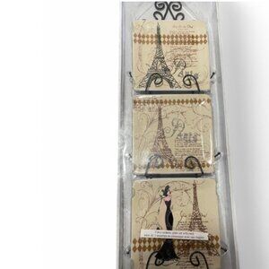 Set of 3 Parisian Eiffel Tower plates in cream and brown